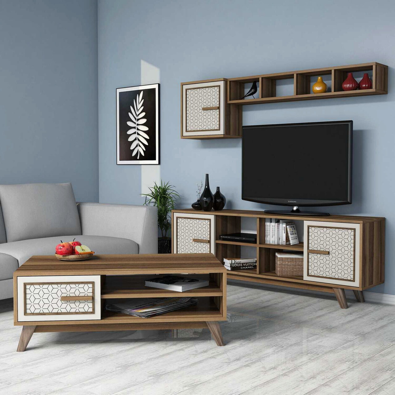 Set mobilier living, Hanah Home, Ayla, Maro/Crem - imagine 6